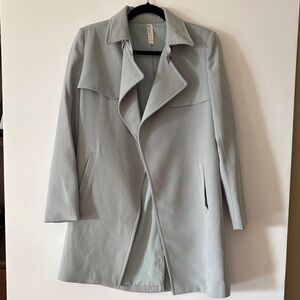 Mural Light Blue Trench Coat - Minimalist Long Jacket